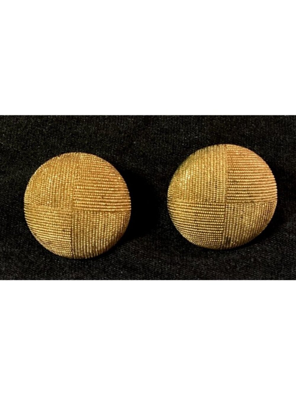 Vintage MCM Crown Trifari Gold Tone Button Earrings Basketweave Texture Clip On